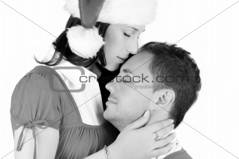young couple in love dresses in christmas clothes