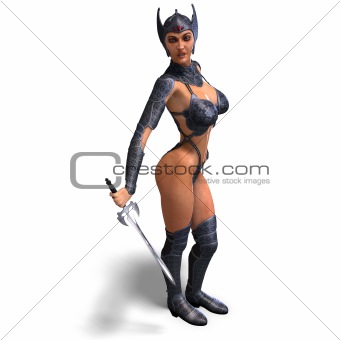 female amazon warrior with sword and armor