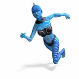 blue female alien running