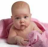 Cute baby with pink towel