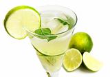 Lemonade with lime isolated on white background