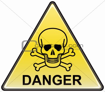 Skull and bones danger triangular vector sign