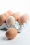Ceramic egg holder with brown chicken eggs