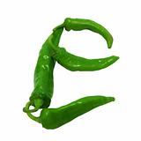 Letter E composed of green peppers