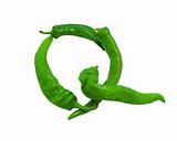 Letter Q composed of green peppers