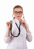 Red hair female doctor with stethoscope