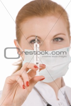 Doctor preparing vaccination injection isolate on white
