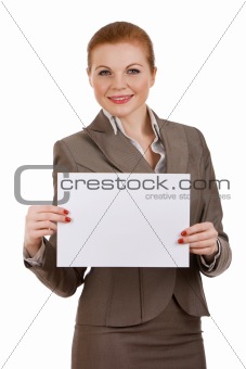 Beautiful woman holding sign