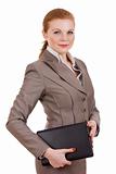 Business woman carrying a laptop