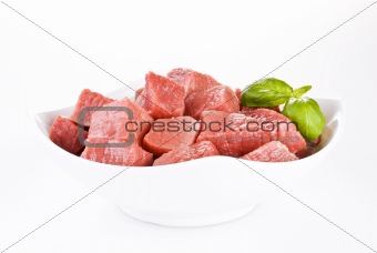 Raw diced beef meat