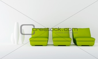 Three green seat in waiting room