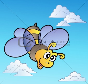 Cute bee on blue sky