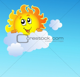 Sun holding cloud on blue sky