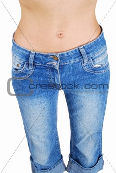 woman in jeans with sexy belly