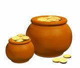 Pots with golden coins