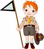 Boy scout  holding a flag