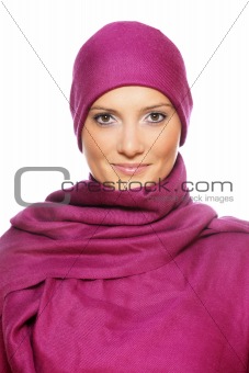 Muslim woman in a purple scarf