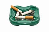 Ashtray and cigarette butts, isolated on white background