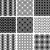 Seamless patterns set with heart-shaped elements.