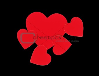 Many red paper hearts isolated on black