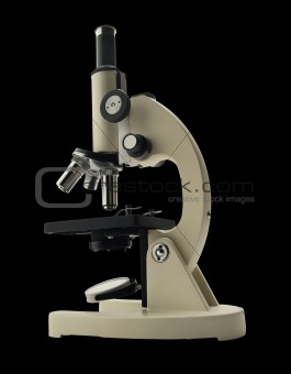 Laboratory metal microscope isolated on black