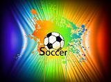 Rainbow ink background with soccer ball. Vector