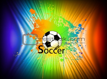 Rainbow ink background with soccer ball. Vector