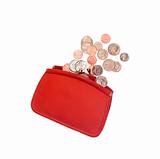 Red woman purse and coin isolated on white