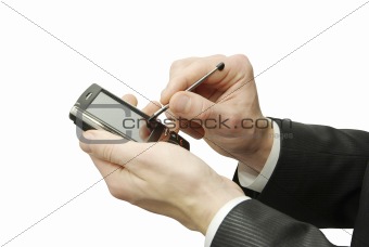 hands with communicator 