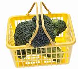 Fresh Broccoli in a Yellow Shopping Basket
