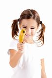 Girl shoot with a banana