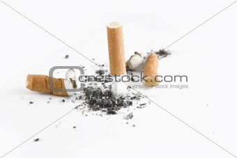 Quit smoking - cigarette butts, smoking concept, over white