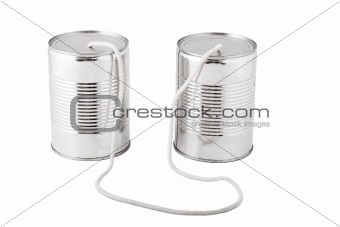 tin cans connected by string, business communication concept