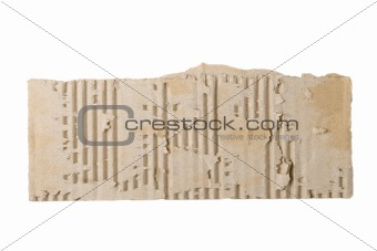 Piece of torn cardboard on white background