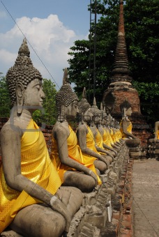 Aligned statues of Buddha ayutthaya thailand