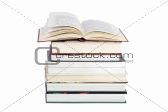 color tower books with open one
