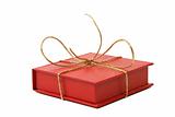 red present box with golden shiny ribbon
