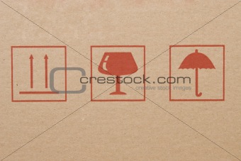 symbols from cardboard box, information labels