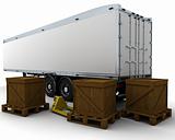 freight trailer and shipping boxes