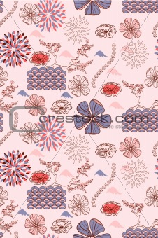 japanese style seamless spring floral pattern