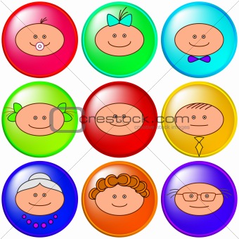 Buttons, cheerful faces, set