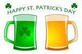 Happy St Patricks Day Glasses of Green and Draft Beer