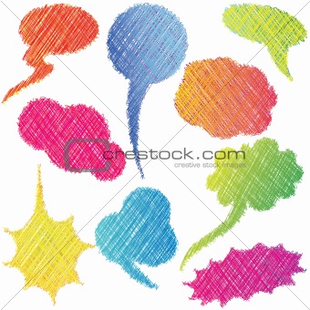 Colorful hand drawn speech and thought bubbles / Dialog clouds