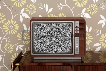 retro wooden tv on wooden vitage 60s furniture