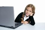 little blond student school girl with laptop