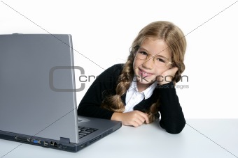 little blond student school girl with laptop