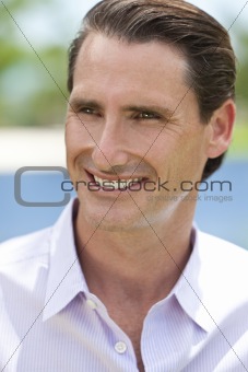 Outdoor Portrait of Happy Handsome Middle Aged Man