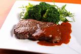 Beef steak with broccoli and sauce