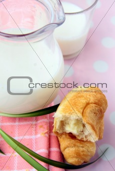fresh milk  and croissant