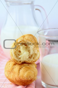 fresh milk  and croissant